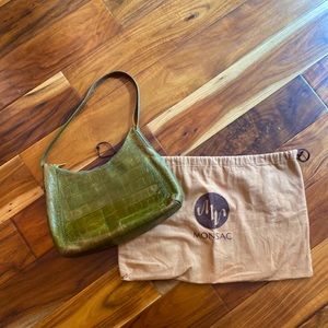 Vintage Green Leather Monsac Bag - crocodile texture